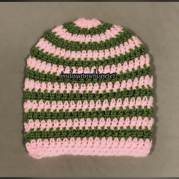 Pink/Green Striped Adult Beanie (Unisex)