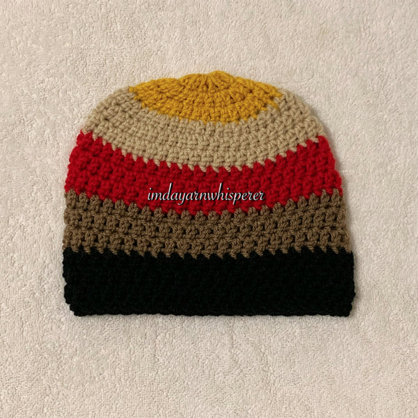 Gold/Tan/Cherry Red/Brown/Black Striped Adult Beanie (Unisex)