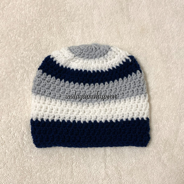 Light Grey/White/Navy Blue-Inspired Adult Beanie (Unisex)