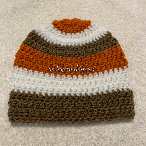 Autumn/White/Brown Striped Adult Beanie (Unisex)