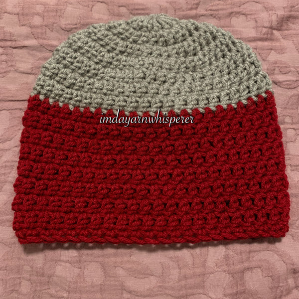 Medium Gray/Burgundy Colorblock Adult Beanie (Unisex)