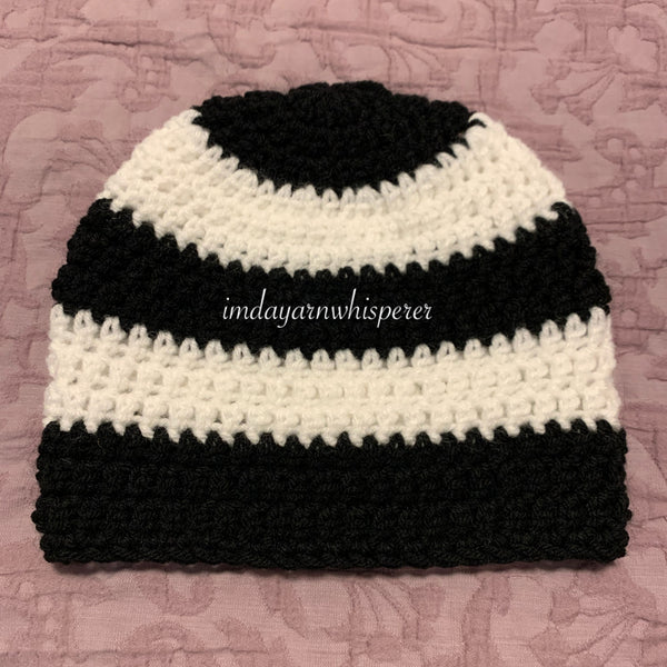 Black & White Striped Adult Beanie (Unisex)