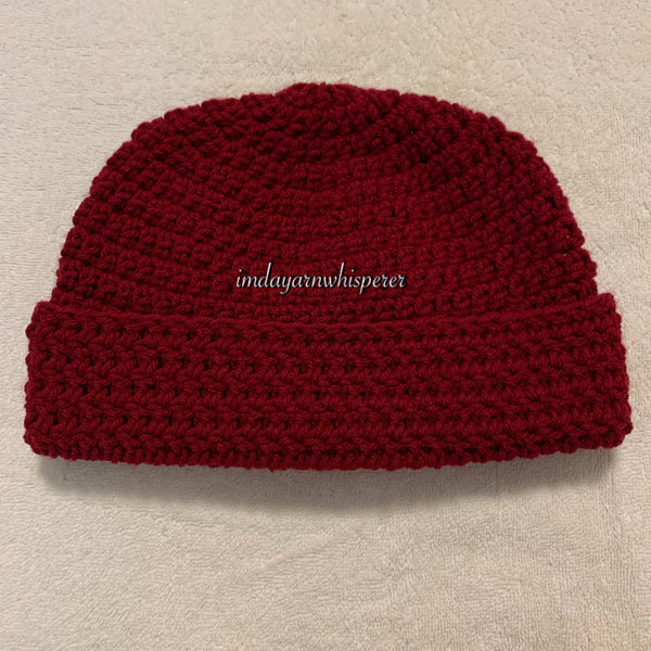 Burgundy Fold Over Adult Beanie (Unisex)