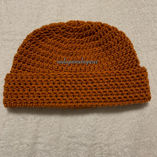 Burnt Orange Fold Over Adult Beanie (Unisex)