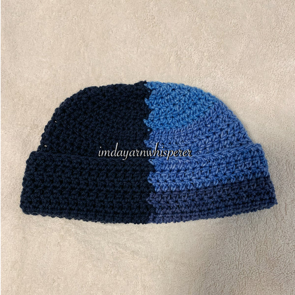 Two-Toned Blue Ombré Fold Over Adult Beanie (Unisex)