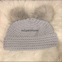 Light Grey Double Pom Adult Beanie (Unisex)