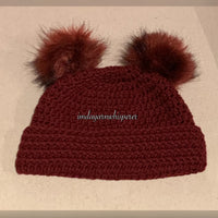 Wine Double Pom Adult Beanie (Unisex)