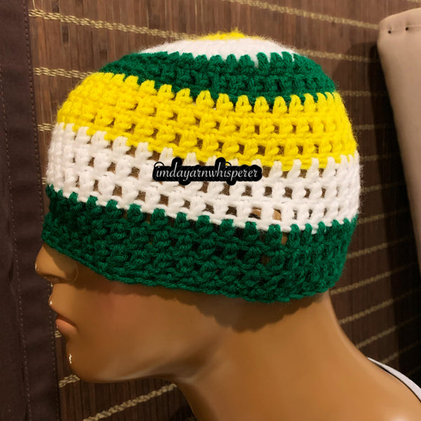 Yellow/White/Green Striped Adult Beanie (Unisex