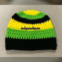 Yellow/Green/Black Striped Adult Beanie (Unisex)