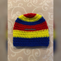 Cherry Red/Bright Yellow/Royal Blue Striped Adult Beanie (Unisex)